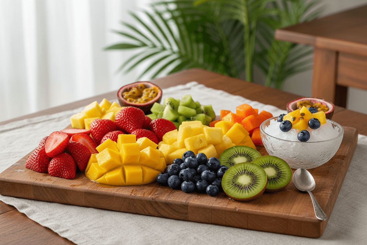 Fresh fruit toppings for Hawaiian shave ice